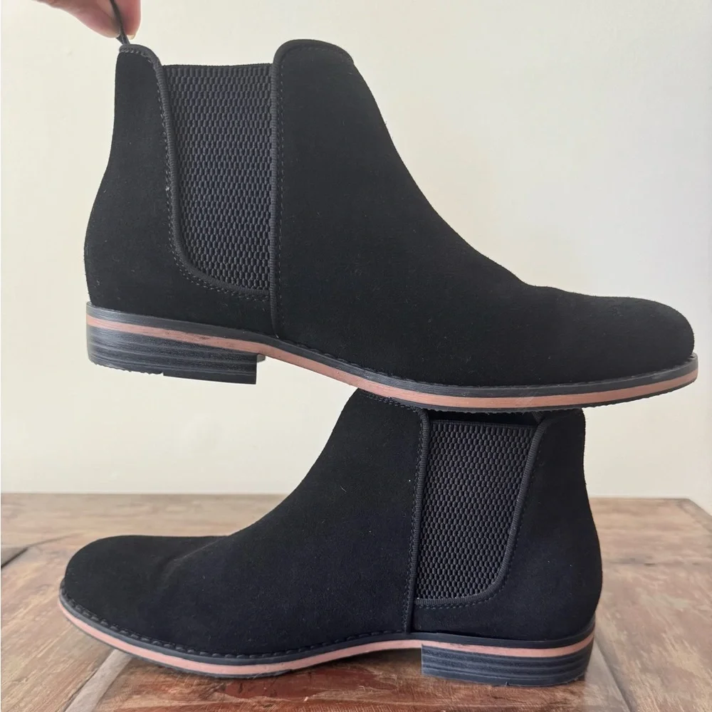 Anjoufemme black suede classic flat Chelsea ankle boots men’s‎ 7.5